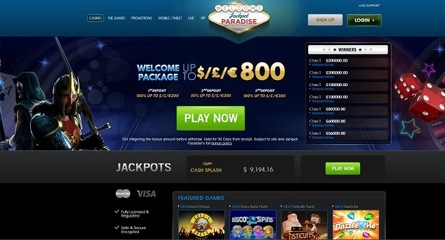 jackpot paradise casino lobby screenshot