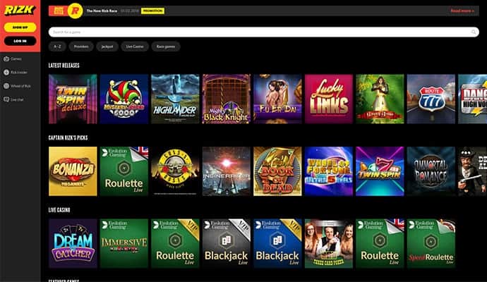 Rizk Casino screenshot 2