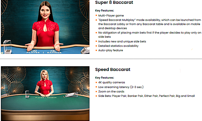 Pragmatic Play Super 8 Baccarat and Speed Baccarat screenshots with text game info