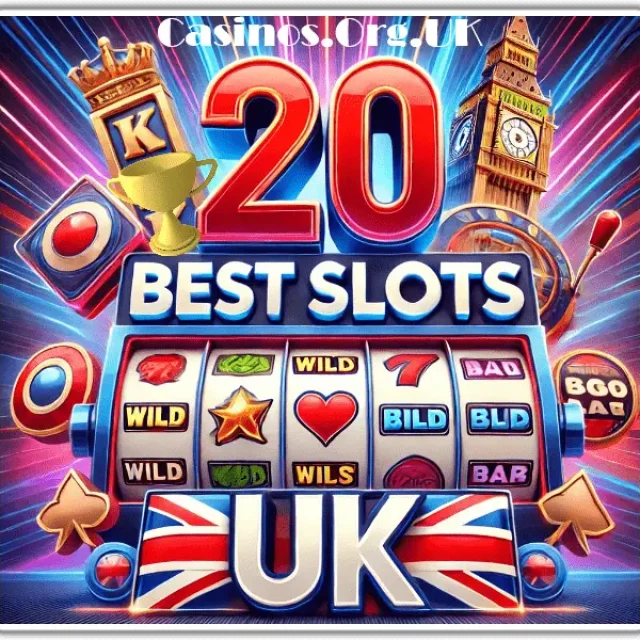 Showing text 20 best online slots in UK. a award and image of a slot